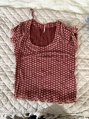 Free people Women's Floral Scoop Neck Knit Top - Rose Brick Pink
